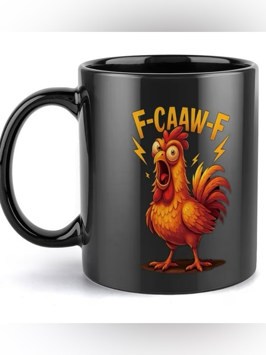 Other - Black Mug with Loud Rooster Graphic Saying ‘F-CAAW-F' Two Sided NWT